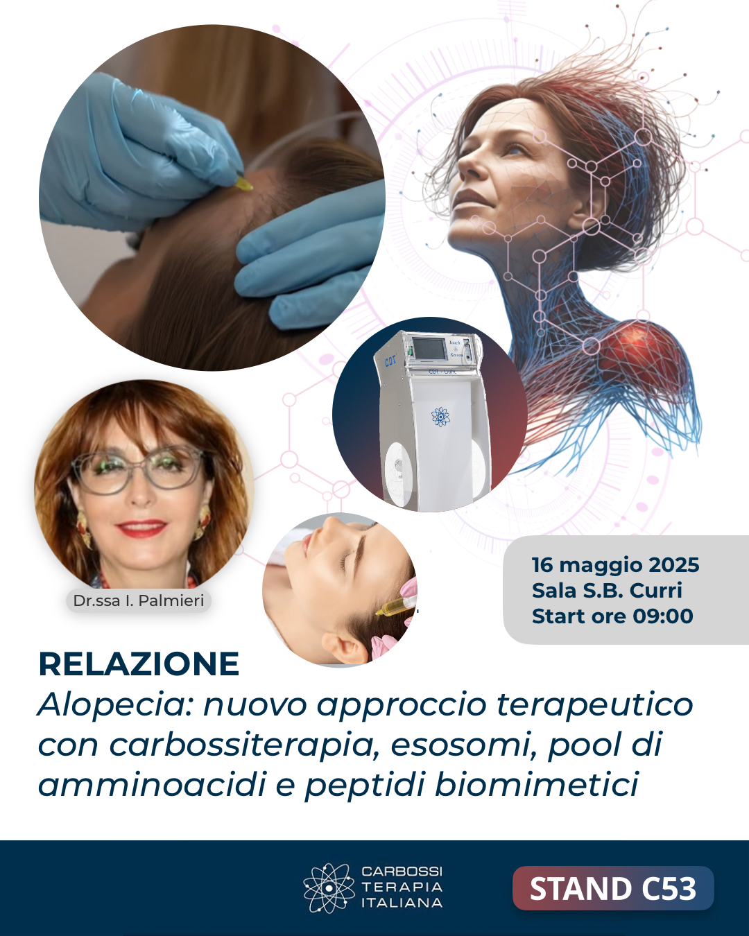 🎓 SAVE THE DATESarà la Dr.ssa Palmieri, opinion leader di Carbossiterapia Italiana, a presentare questa innovativa relazione dedicata a tutti i professionisti che desiderano approfondire le nuove frontiere della terapia dell’alopecia.Un’occasione imperdibile per scoprire come l’integrazione di tecnologie avanzate e molecole bioattive stia rivoluzionando i protocolli clinici.🔬 “Alopecia: nuovo approccio terapeutico con carbossiterapia, esosomi, pool di amminoacidi e peptidi biomimetici”📅 16 maggio 2025📍 Sala S.B. Curri – Start ore 09:00📍Vi aspettiamo al SIME 2025, Congresso Internazionale di Medicina Estetica, allo Stand C53#SIME2025 #CarbossiterapiaItaliana #DrPalmieri #Alopecia #MedicinaEstetica #Esosomi #PeptidiBiomimetici #Carbossiterapia #AggiornamentoMedico #RicercaClinica #TricologiaAvanzata @isapiapalm