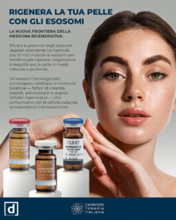 ✨ Rigenera la tua pelle con gli Esosomi Dermagenetic ✨

La medicina rigenerativa fa un salto in avanti.
🌿 Cosa possono fare per la tua pelle?
• Contrastare lo stress ossidativo
• Stimolare i fattori di crescita
• Migliorare la texture cutanea
• Ridurre rughe e lassità
• Attenuare accumuli melaninici
• Rafforzare elasticità, collagene ed elastina
• Idratare e nutrire in profondità
• Favorire la riparazione dei danni (acne, dermatite, photoaging)

Indicati per viso, collo, décolleté, braccia, gambe e per le pelli più mature o stressate, gli esosomi rappresentano una delle soluzioni più efficaci per un trattamento antiaging naturale, profondo e visibile.

La pelle risponde sempre ai messaggi giusti. Gli esosomi le parlano nel linguaggio della rigenerazione.