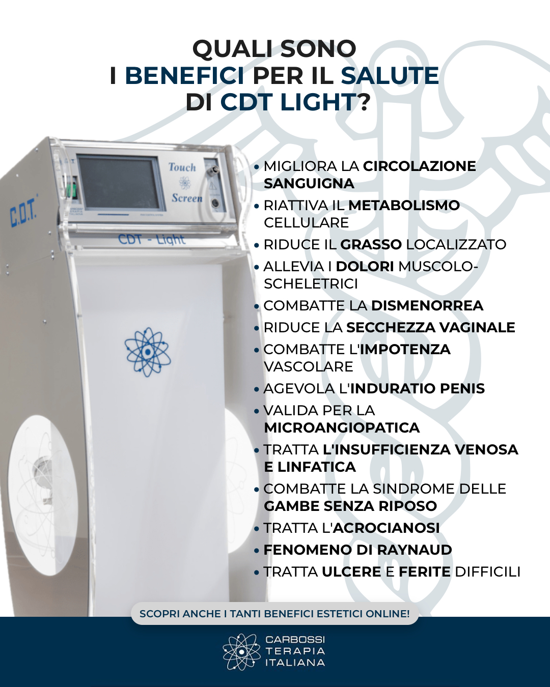 Non solo estetica ma anche tantissimi benefici per la #salute di uomini e donne!La nostra #Carbossiterapia si rivela una valida alleata per tante professioni mediche.Contattaci per scoprire di più.#CarbossiterapiaItaliana #CDTLight #MedicinaEstetica