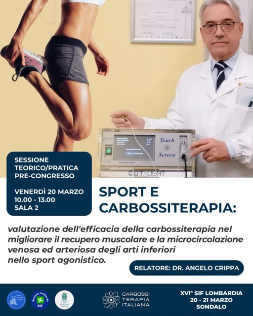 La salute venosa è sempre più al centro del confronto scientifico tra attività fisica, nutrizione e approcci terapeutici innovativi. Il 20 e 21 marzo 2026, a Sondalo, si terrà il XVI Congresso Regionale SIF Lombardia, dedicato proprio a questi temi. Carbossiterapia Italiana, sponsor dell’evento, è lieta di sostenere questo appuntamento di aggiornamento e confronto tra specialisti della flebologia e della medicina vascolare.Tra gli appuntamenti da non perdere della giornata di venerdì 20 marzo, segnaliamo la relazione del Dr. Angelo Crippa:“Sport e carbossiterapia: valutazione dell’efficacia della carbossiterapia nel migliorare il recupero muscolare e la microcircolazione venosa ed arteriosa degli arti inferiori nello sport agonistico.”Un intervento dedicato al ruolo della carbossiterapia nel supporto alla microcircolazione e nel recupero funzionale nello sportivo, con importanti spunti per la pratica clinica. 📍 Casa Pineta di Sortenna – Sondalo (SO)📅 20–21 marzo 2026Invitiamo medici e professionisti sanitari interessati alla flebologia e alle terapie innovative a partecipare a questo momento di formazione e condivisione scientifica.#CarbossiterapiaItaliana #SIF2026 #Carbossiterapia #flebologia
