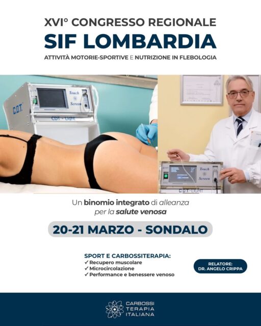 La salute venosa è sempre più al centro del confronto scientifico tra attività fisica, nutrizione e approcci terapeutici innovativi. Il 20 e 21 marzo 2026, a Sondalo, si terrà il XVI Congresso Regionale SIF Lombardia, dedicato proprio a questi temi. Carbossiterapia Italiana, sponsor dell’evento, è lieta di sostenere questo appuntamento di aggiornamento e confronto tra specialisti della flebologia e della medicina vascolare.Tra gli appuntamenti da non perdere della giornata di venerdì 20 marzo, segnaliamo la relazione del Dr. Angelo Crippa:“Sport e carbossiterapia: valutazione dell’efficacia della carbossiterapia nel migliorare il recupero muscolare e la microcircolazione venosa ed arteriosa degli arti inferiori nello sport agonistico.”Un intervento dedicato al ruolo della carbossiterapia nel supporto alla microcircolazione e nel recupero funzionale nello sportivo, con importanti spunti per la pratica clinica. 📍 Casa Pineta di Sortenna – Sondalo (SO)📅 20–21 marzo 2026Invitiamo medici e professionisti sanitari interessati alla flebologia e alle terapie innovative a partecipare a questo momento di formazione e condivisione scientifica.#CarbossiterapiaItaliana #SIF2026 #Carbossiterapia #flebologia