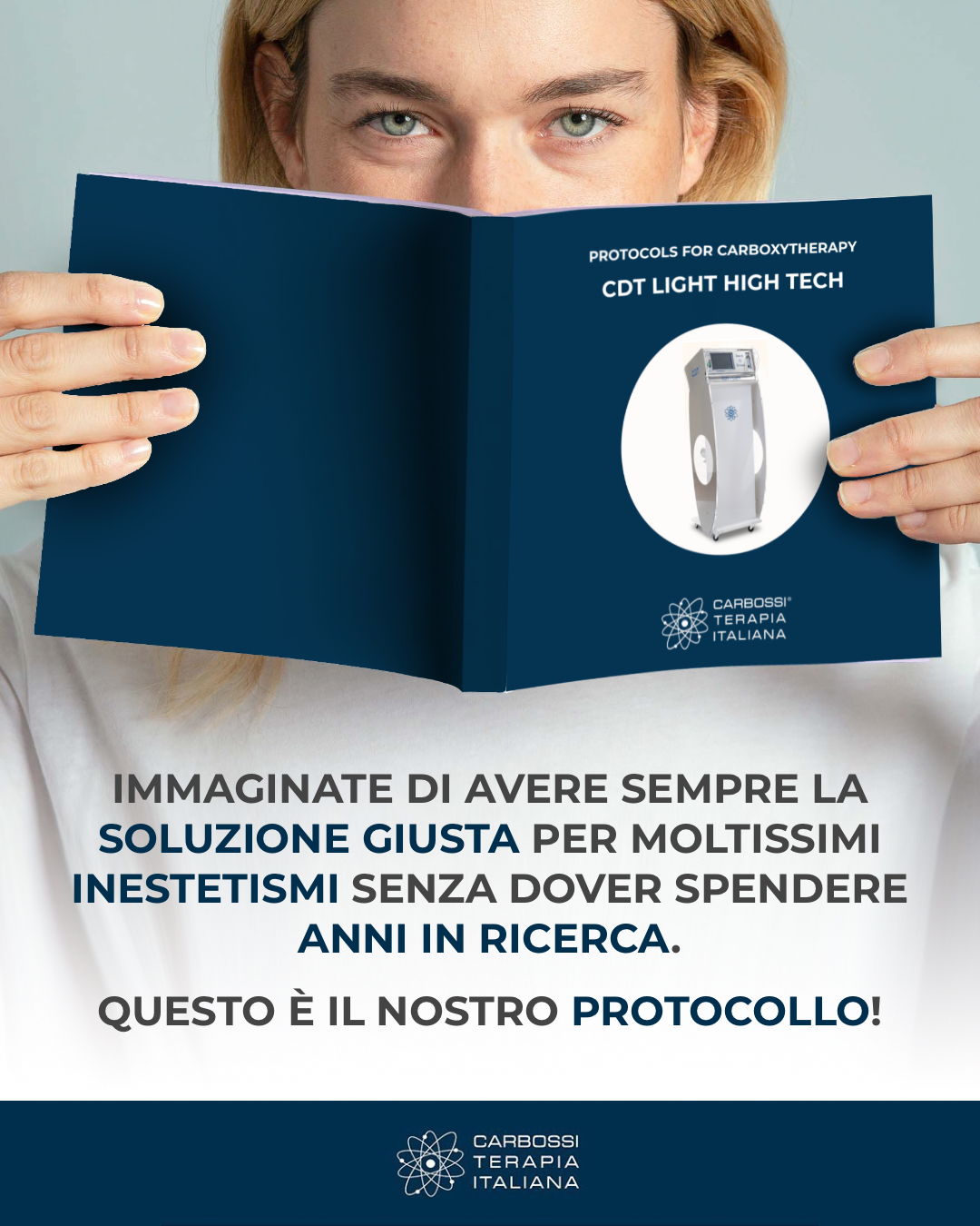 Il nostro protocollo offre parametri di cura per acne, cellulite, rughe, dolori e molto altro, ed è incluso nell'acquisto di una CDT LIGHT HIGH TECH.
Non si tratta solo di un semplice libretto, ma del risultato di oltre 30 anni di ricerca condotta da centinaia di medici, in formato tascabile.
E non finisce qui: ogni nostro partner ha accesso a un gruppo privato online composto da centinaia di medici dove è possibile scambiare opinioni e risultati sulla #carbossiterapia.
Se non avete ancora introdotto la Carbossiterapia nel vostro studio, contattateci.
#CarbossiterapiaItaliana